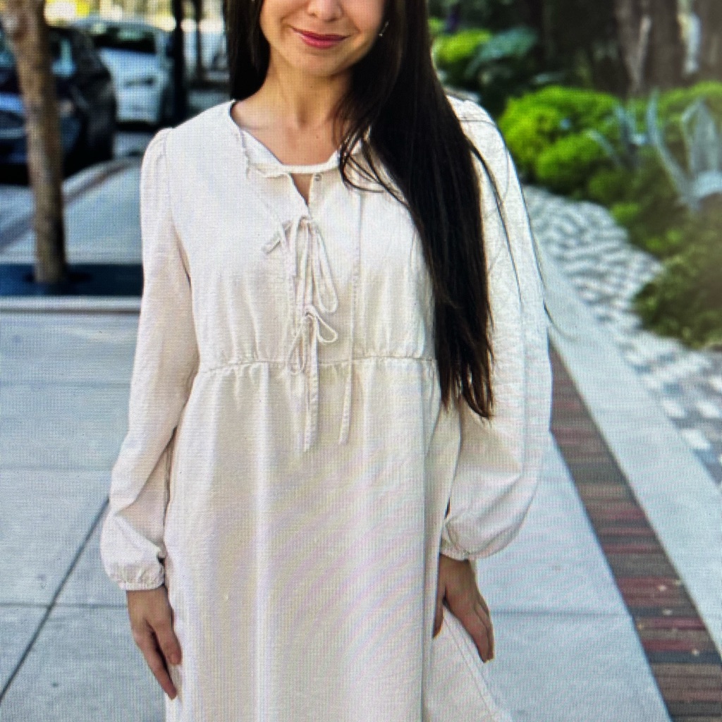 Zesica Cream Tie Front Smocked Sundress With Long Bishop Sleeves. Size L. Nwtgs
